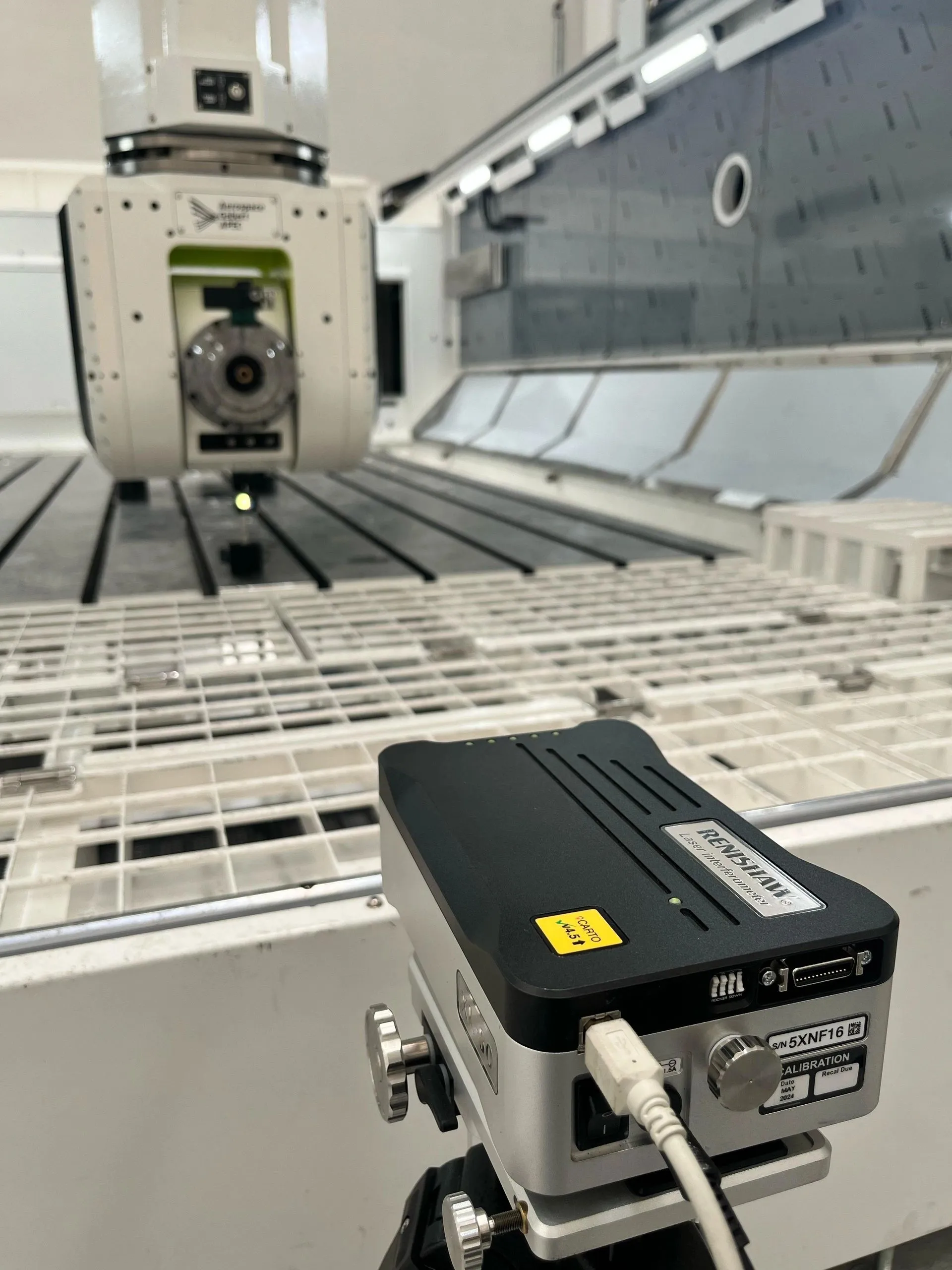 Laser unit on the table of a gantry machine, close-up